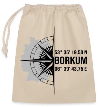 Koordinaten Borkum - Verschließbarer Geschenkbeutel aus Baumwolle (25x30cm) - Natur - Vorne