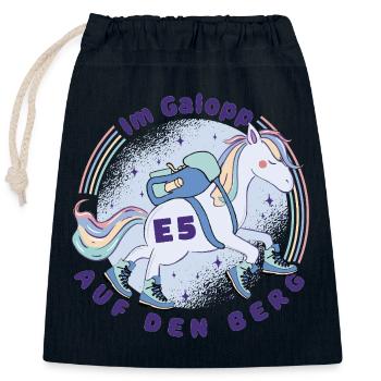 ALPENÜBERQUERUNG E5 mit KIND: Wander - Einhorn - Verschließbarer Geschenkbeutel aus Baumwolle (25x30cm) - Navy - Vorne
