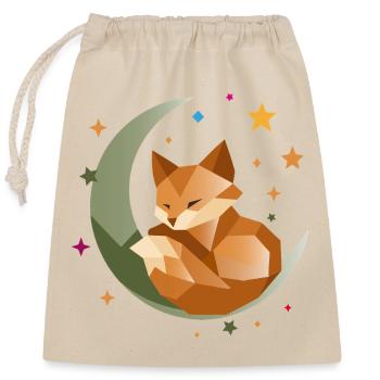 Schlafender Fuchs auf dem Mond – geometrisch  - Verschließbarer Geschenkbeutel aus Baumwolle (25x30cm) - Natur - Vorne