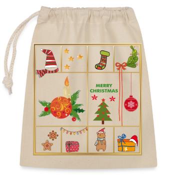 Christmas collage - Closable cotton gift bag (25x30cm) - nature - Front