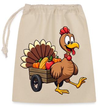 Thanksgiving Drôle Dinde de Thanksgiving - Sac cadeau en coton avec cordon (25 x 30 cm) - nature - Devant
