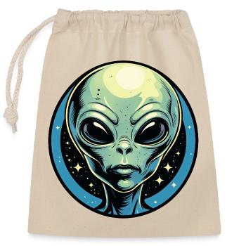Alien Kopf im kosmischen Kreis - Verschließbarer Geschenkbeutel aus Baumwolle (25x30cm) - Natur - Vorne
