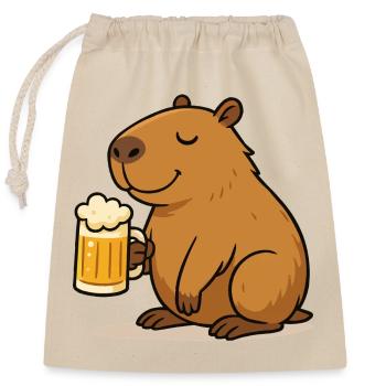Capybara Bier - Verschließbarer Geschenkbeutel aus Baumwolle (25x30cm) - Natur - Vorne