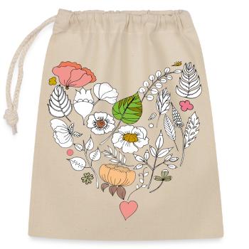 Florales Herz - Verschließbarer Geschenkbeutel aus Baumwolle (25x30cm) - Natur - Vorne