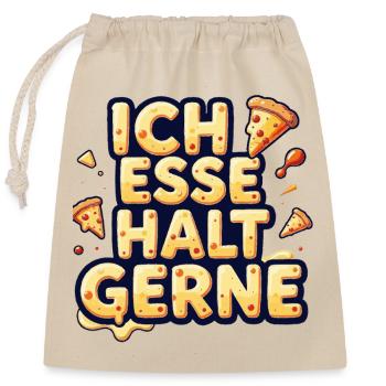 Ich esse halt gerne Pizza - Verschließbarer Geschenkbeutel aus Baumwolle (25x30cm) - Natur - Vorne