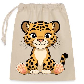 Leopardenkätzchen Cartoon Print - Verschließbarer Geschenkbeutel aus Baumwolle (25x30cm) - Natur - Vorne