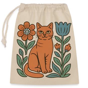 Les chats avec cadre floral - Sac cadeau en coton avec cordon (25 x 30 cm) - nature - Devant