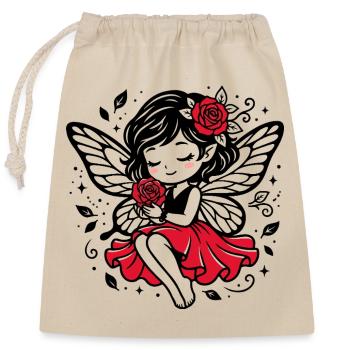 Rosenflügel Fee im Roten Kleid - Verschließbarer Geschenkbeutel aus Baumwolle (25x30cm) - Natur - Vorne
