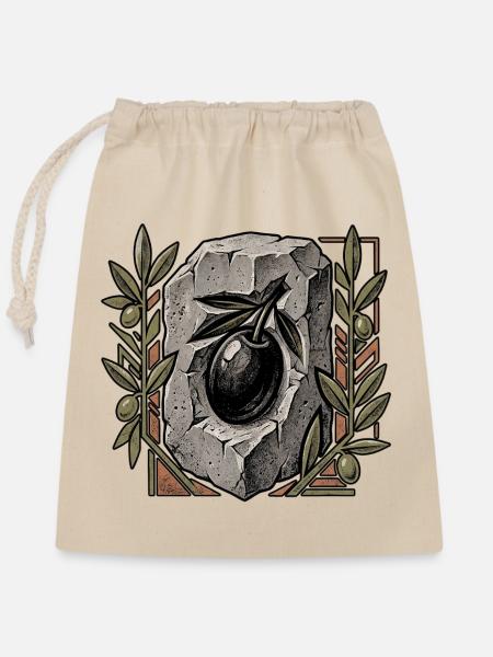 Olive aus Stein gemeisselt - Verschließbarer Geschenkbeutel aus Baumwolle (25x30cm) - Natur