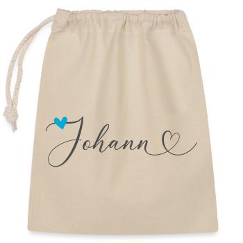 Johann Nom Prénom Calligraphie Coeur - Sac cadeau en coton avec cordon (25 x 30 cm) - nature - Devant