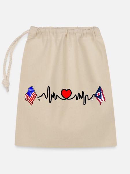 Cardio-Herz mit USA-Flagge und Ohio-Flagge - Verschließbarer Geschenkbeutel aus Baumwolle (25x30cm) - Natur
