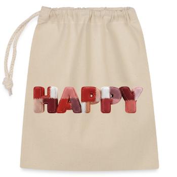 Look patchwork en tissu patchwork Happy - Sac cadeau en coton avec cordon (25 x 30 cm) - nature - Devant