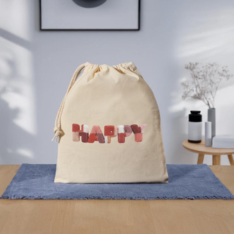 Look patchwork en tissu patchwork Happy Sac cadeau en coton avec cordon (25 x 30 cm)