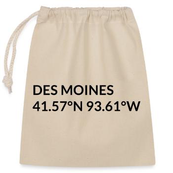 Des Moines, Iowa, USA Coordinates - Closable cotton gift bag (25x30cm) - nature - Front