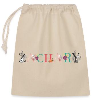 Art du nom ZACHARY avec des fleurs brodées - Sac cadeau en coton avec cordon (25 x 30 cm) - nature - Devant
