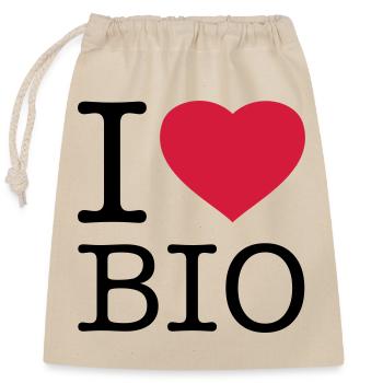 I LOVE BIO - Verschließbarer Geschenkbeutel aus Baumwolle (25x30cm) - Natur - Vorne