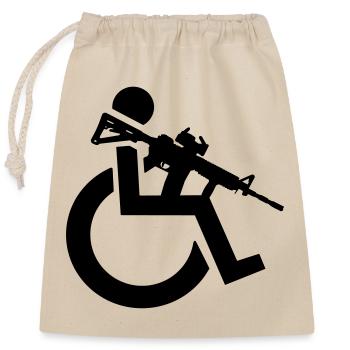Armed wheelchair user with rifle, weapon # - Closable cotton gift bag (25x30cm) - nature - Front