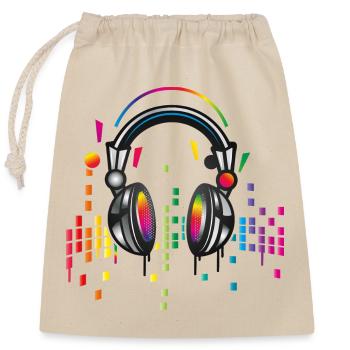 Headphones with colorful equalizer drawing - Closable cotton gift bag (25x30cm) - nature - Front