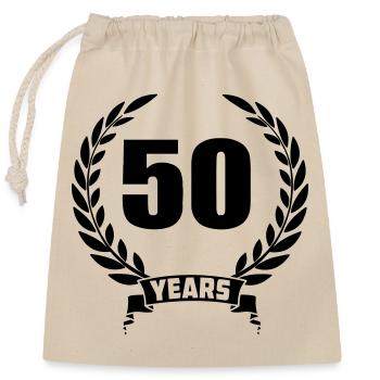 Lauwerkrans 50 ans avec numéro et année de bannière - Sac cadeau en coton avec cordon (25 x 30 cm) - nature - Devant