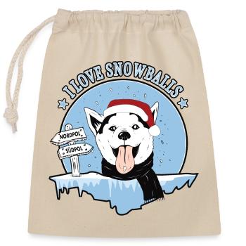 Dog loves snowballs - Closable cotton gift bag (25x30cm) - nature - Front