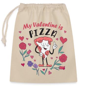 Mein Valentin ist Pizza - Verschließbarer Geschenkbeutel aus Baumwolle (25x30cm) - Natur - Vorne