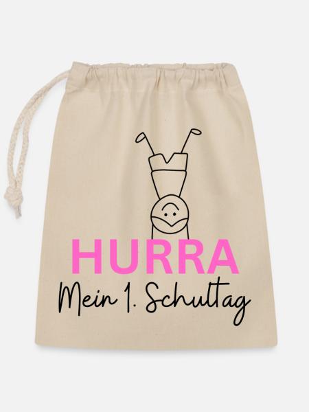 Hurra Schulkind - Verschließbarer Geschenkbeutel aus Baumwolle (25x30cm) - Natur