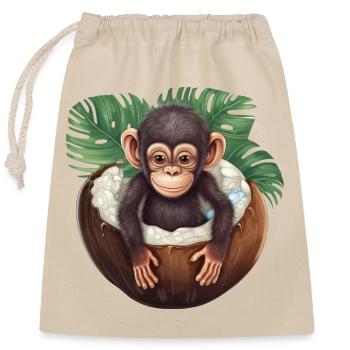Affe badet in Kokosnuss - Lustiges Sommerdesign - Verschließbarer Geschenkbeutel aus Baumwolle (25x30cm) - Natur - Vorne