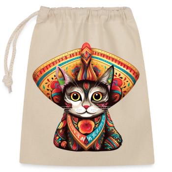 Chat en vêtements traditionnels sud-américains - Sac cadeau en coton avec cordon (25 x 30 cm) - nature - Devant
