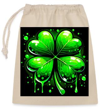 Trèfle à quatre feuilles - Sac cadeau en coton avec cordon (25 x 30 cm) - nature - Devant
