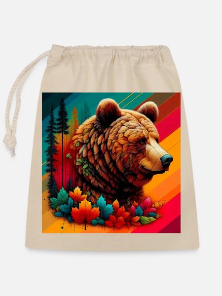 Bär - Verschließbarer Geschenkbeutel aus Baumwolle (25x30cm) - Natur