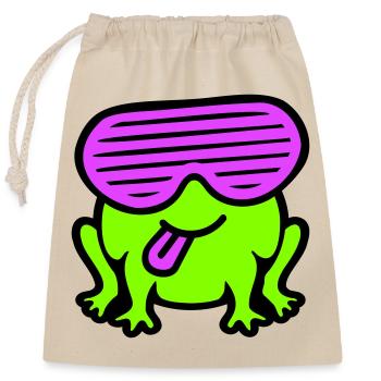 Frog Party Glasses Slits Tongue Stick Out - Closable cotton gift bag (25x30cm) - nature - Front