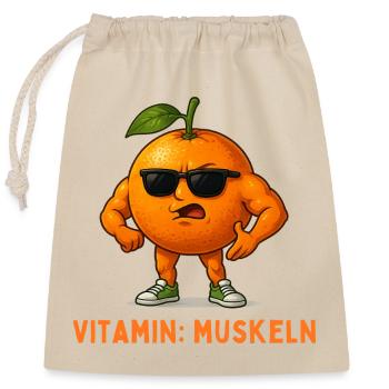 Vitamin Muskeln Orange Mascot - Verschließbarer Geschenkbeutel aus Baumwolle (25x30cm) - Natur - Vorne
