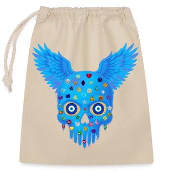 Skull with gems and wings t-shirt design. - Closable cotton gift bag (25x30cm) - nature - Front
