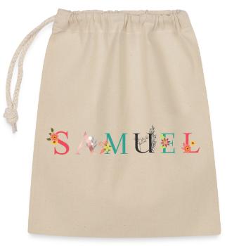 SAMUEL Name Art With Flowers Embroidered - Closable cotton gift bag (25x30cm) - nature - Front