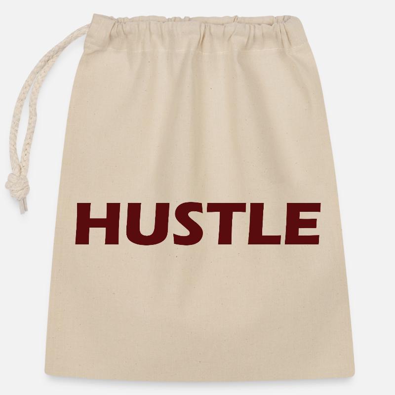 Conception typographique audacieuse Hustle - Sac cadeau en coton avec cordon (25 x 30 cm) - nature
