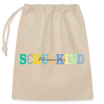 Schulkind mit Alexander - Verschließbarer Geschenkbeutel aus Baumwolle (25x30cm) - Natur - Vorne