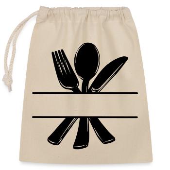 Cutlery menu logo with transparent bar - Closable cotton gift bag (25x30cm) - nature - Front