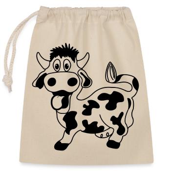 Drôle de vache avec la langue sortie de la bouche - Sac cadeau en coton avec cordon (25 x 30 cm) - nature - Devant