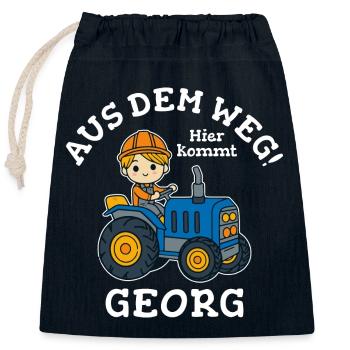 Georg Vorname Traktor - Verschließbarer Geschenkbeutel aus Baumwolle (25x30cm) - Navy - Vorne