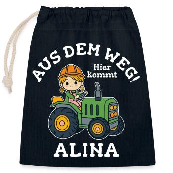 Alina Name Traktor - Verschließbarer Geschenkbeutel aus Baumwolle (25x30cm) - Navy - Vorne