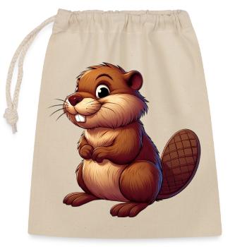 Beaver - Closable cotton gift bag (25x30cm) - nature - Front