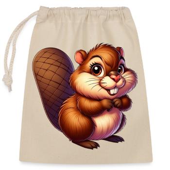 Beaver - Closable cotton gift bag (25x30cm) - nature - Front