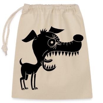 Small black dog and big mouth - Closable cotton gift bag (25x30cm) - nature - Front