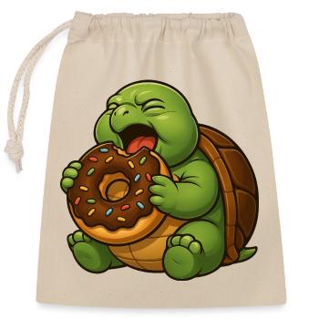Süße Schildkröte mit Donut Naschen Nachtisch - Verschließbarer Geschenkbeutel aus Baumwolle (25x30cm) - Natur - Vorne
