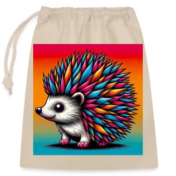 hedgehog - Closable cotton gift bag (25x30cm) - nature - Front