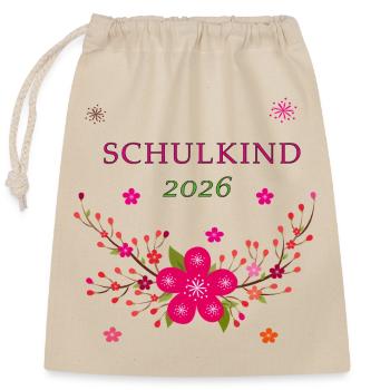 Schulkind 2026  - Verschließbarer Geschenkbeutel aus Baumwolle (25x30cm) - Natur - Vorne