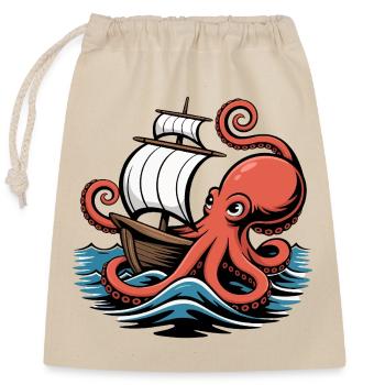 Pieuvre entrelace Voilier Navire Calamar - Sac cadeau en coton avec cordon (25 x 30 cm) - nature - Devant
