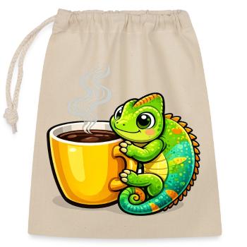 Kaffee Drache Kuscheln - Verschließbarer Geschenkbeutel aus Baumwolle (25x30cm) - Natur - Vorne