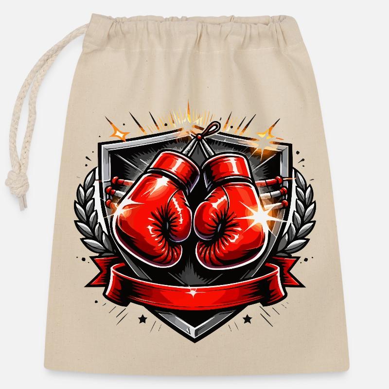 Conception de l’emblème du gant de boxe - Sac cadeau en coton avec cordon (25 x 30 cm) - nature