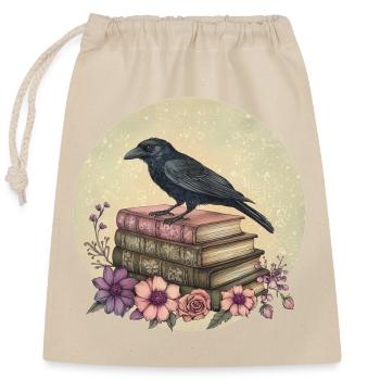 Raven on stack of books - Closable cotton gift bag (25x30cm) - nature - Front